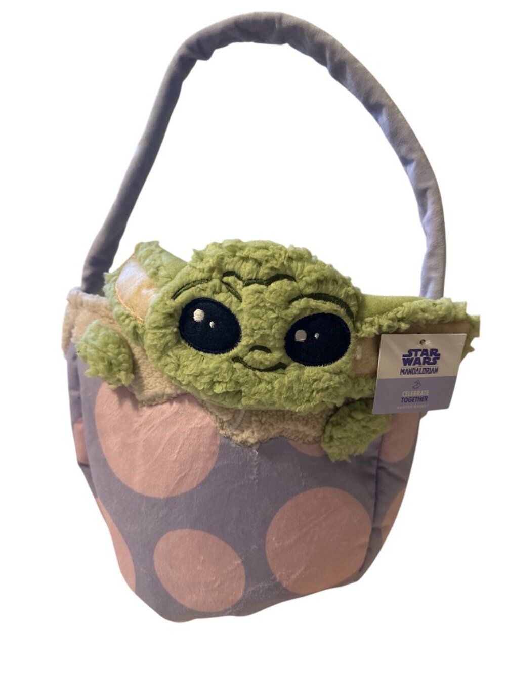 Star Wars The Mandalorian Grogu Easter Basket Plush Pink & Purple Polka Dot With